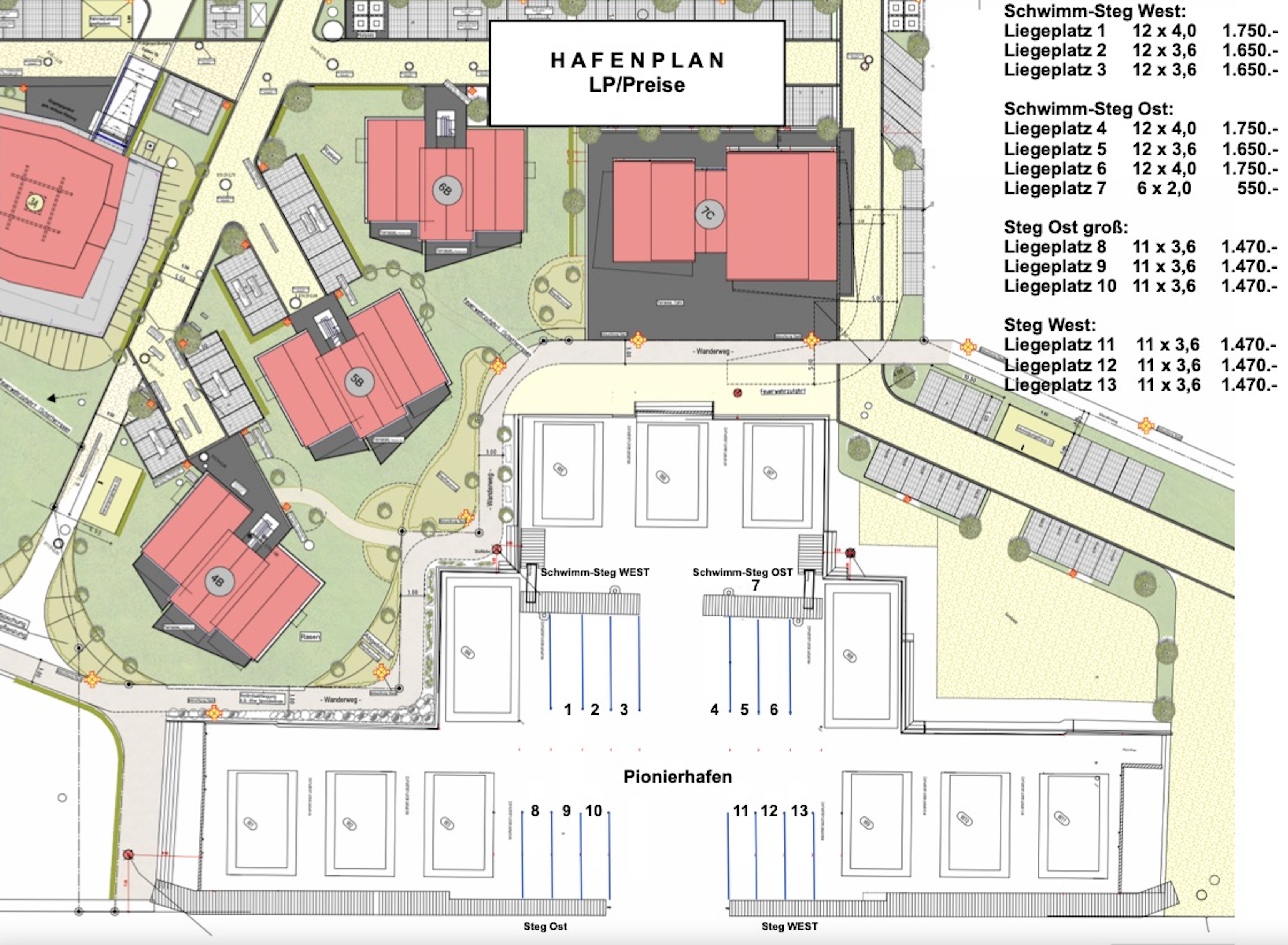 Hafenplan Pionierhafen Schleswig mit Übersicht der Liegeplätze an der Schlei